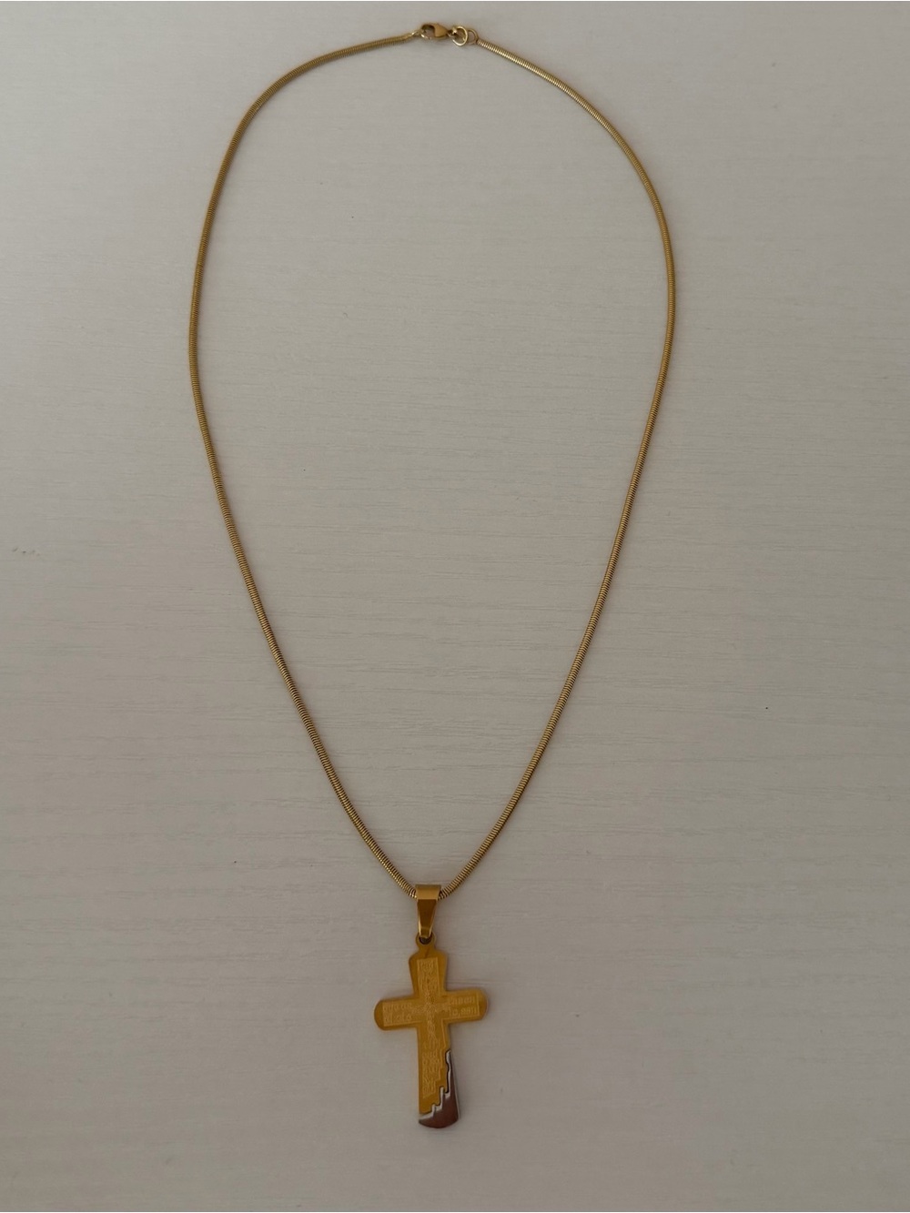 316L Stainless Steel Gold Spanish "Padre Nuestro" Prayer Cross Pendant Snake